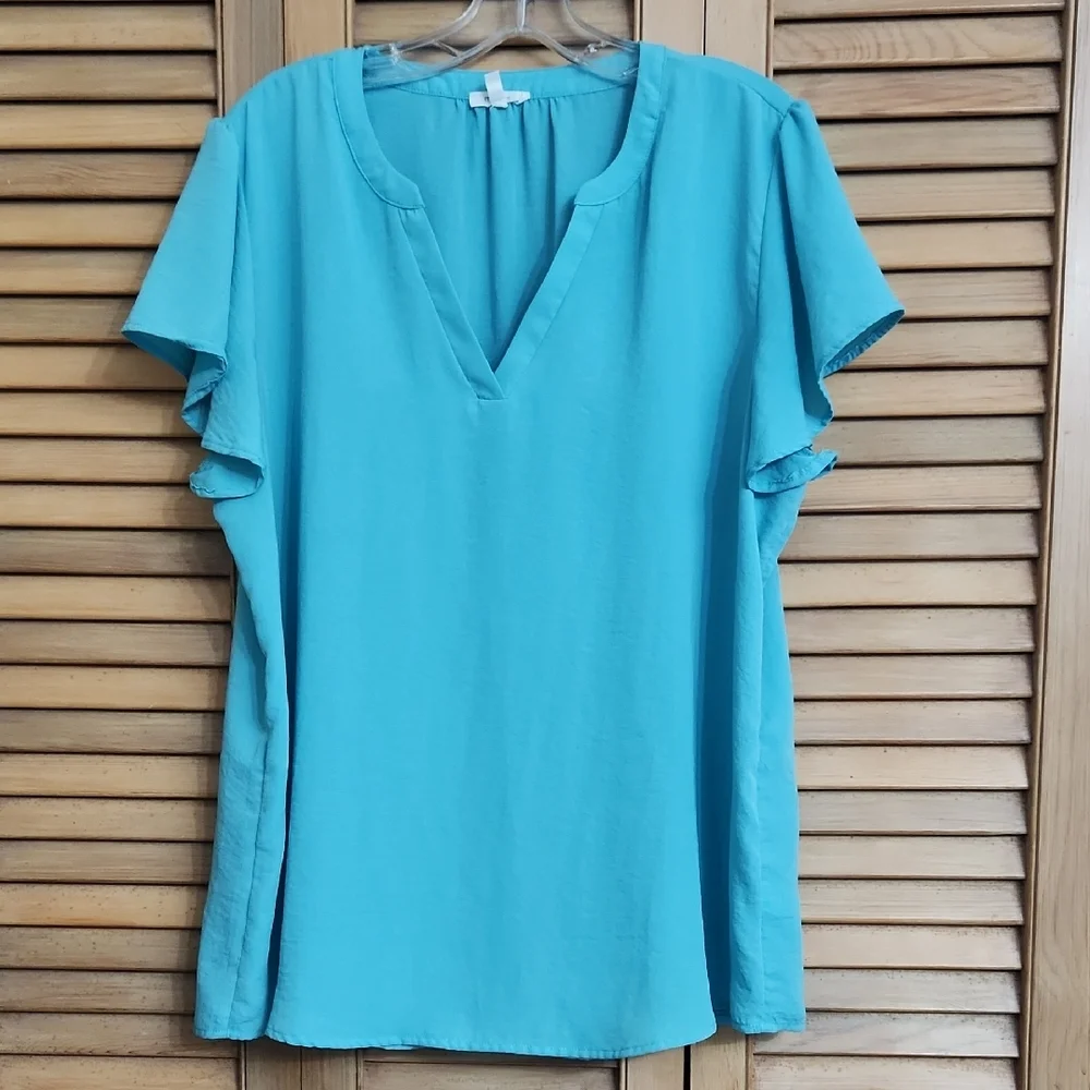 Maurices Atwood Flutter Sleeve Teal Blouse - Picture 6 of 11